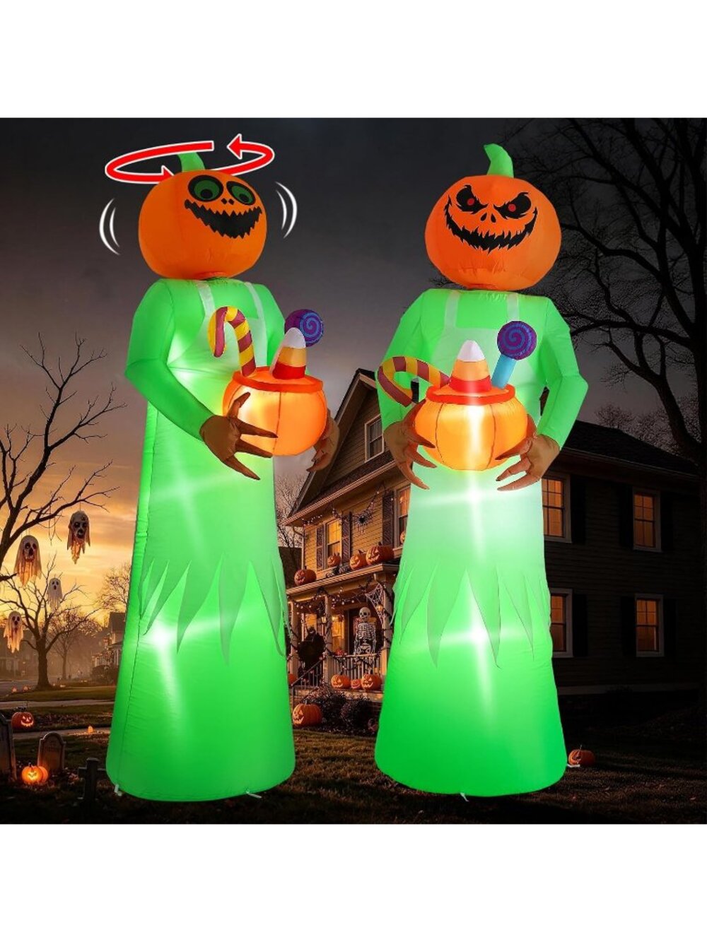 🎃 10FT Animated Halloween Inflatable Rotating Pumpkin Head Blow Up Yard Decor